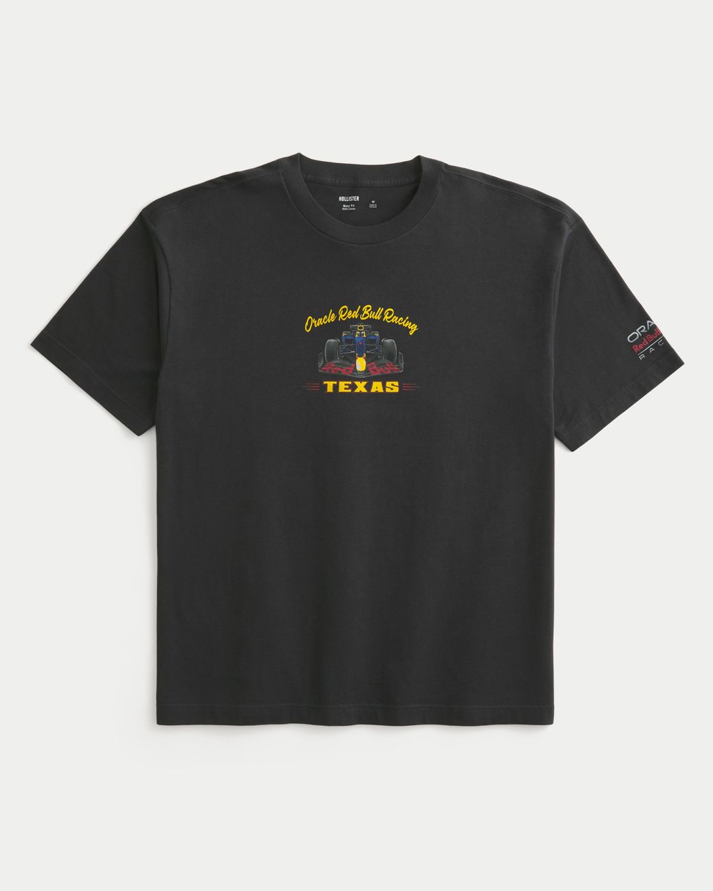 Hollister Black Boxy Oracle Red Bull Racing Graphic Tee for men