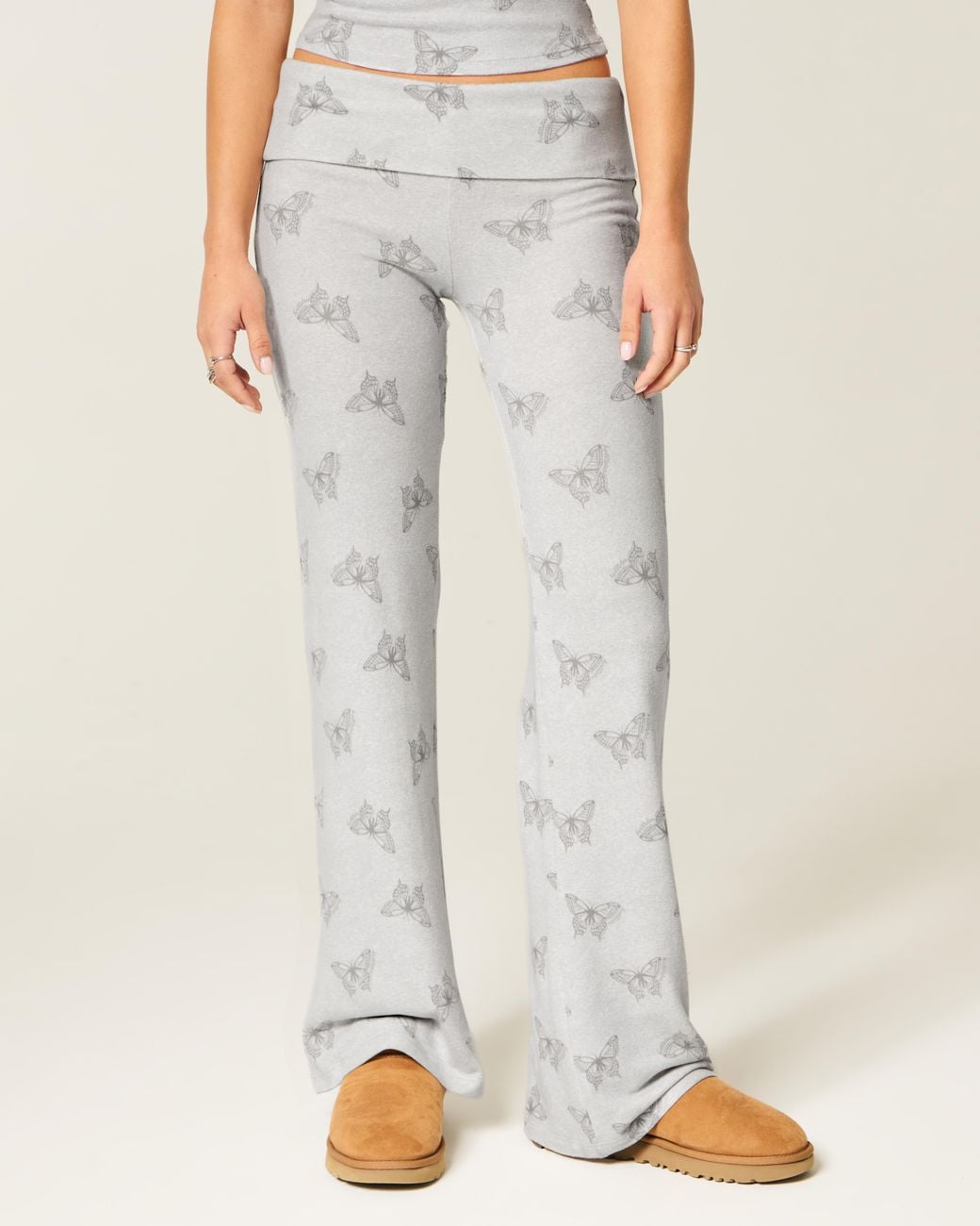 Hollister White Always Cozy Knit Foldover Waist Flare Pants
