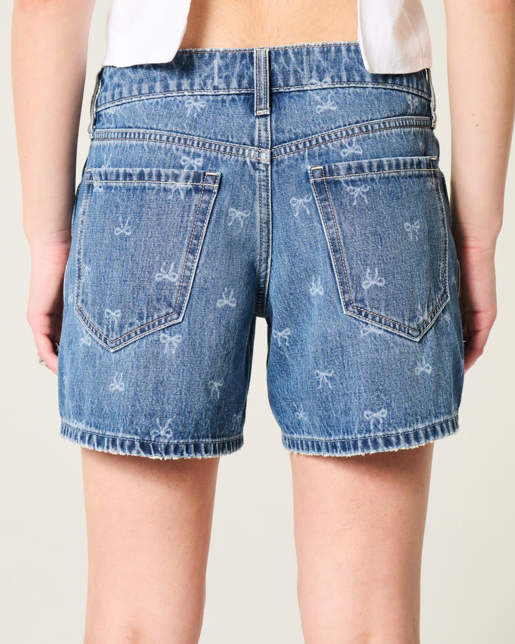 Hollister Blue Low-rise Bow Pattern Baggy Denim Shorts