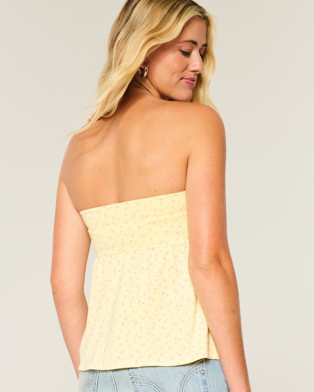 Hollister Natural Strapless Cinched Babydoll Top