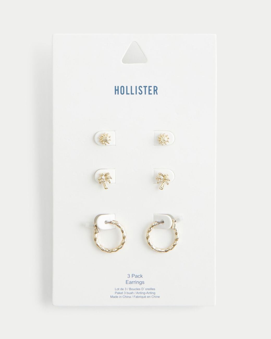 Hollister Natural Palm Tree Stud & Hoop Earring 3-pack