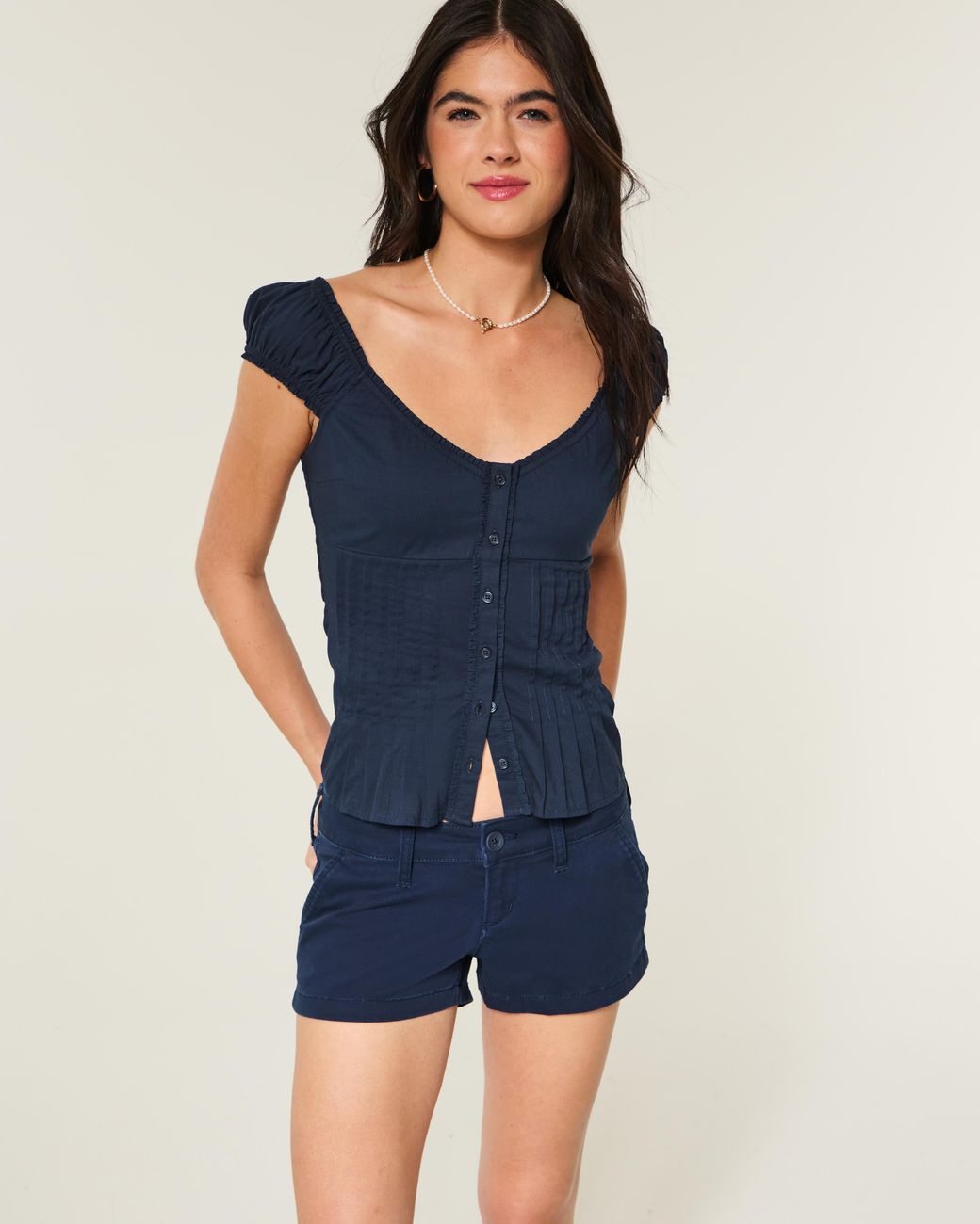 Hollister Blue Ultra Low-rise Twill Shortie Shorts