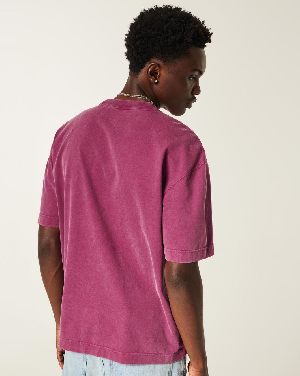Hollister Pink Boxy Heavyweight Washed Cotton Crew T-shirt for men
