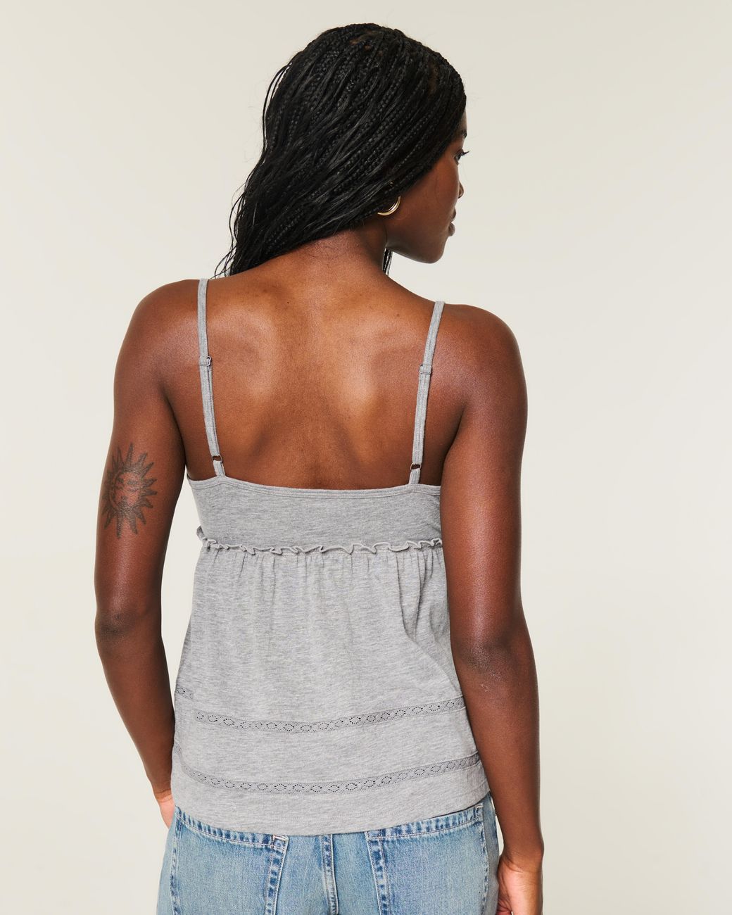 Hollister Gray Easy Tie Front Babydoll Top