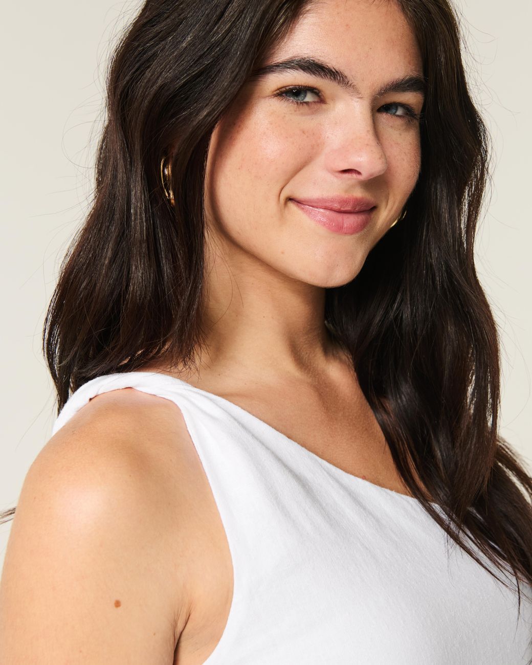 Hollister White Linen-blend One-shoulder Top