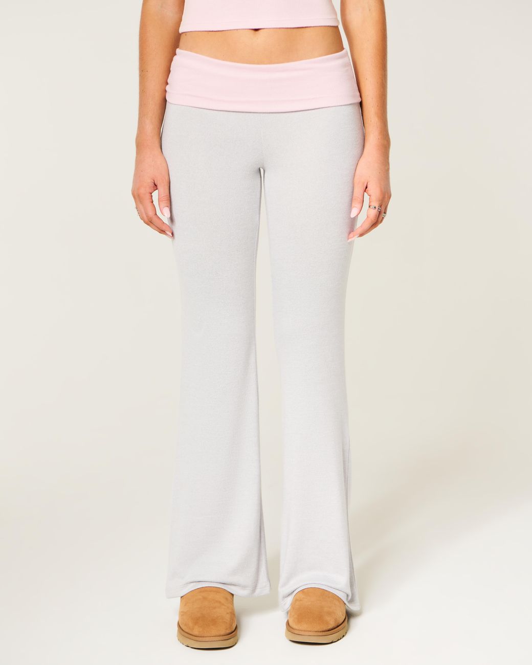 Hollister White Always Cozy Knit Foldover Waist Flare Pants