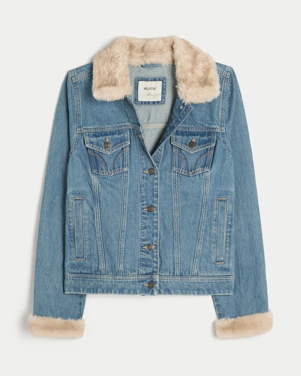 Hollister Blue Faux Fur Trim Denim Jacket