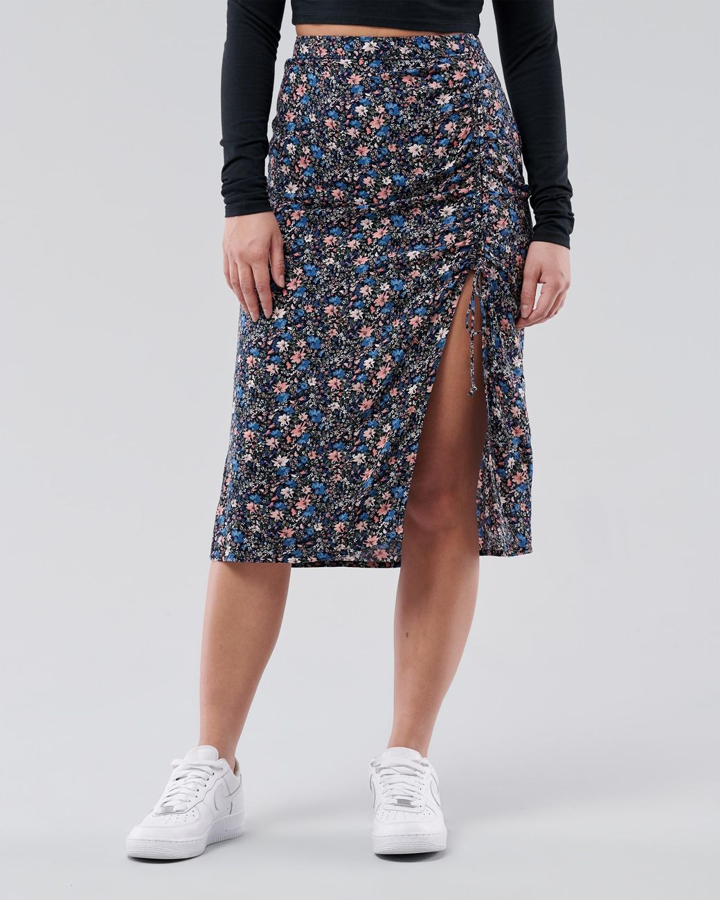 Hollister Ultra High-rise Cinch Midi Skirt in Blue | Lyst UK