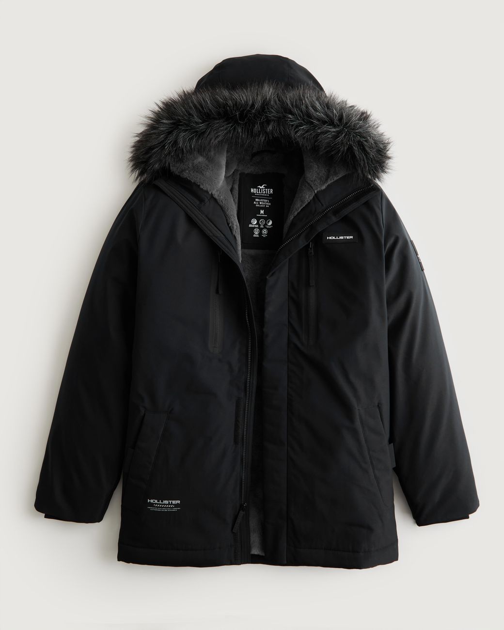 Hollister Faux Furlined Allweather Parka in Black for Men Lyst UK