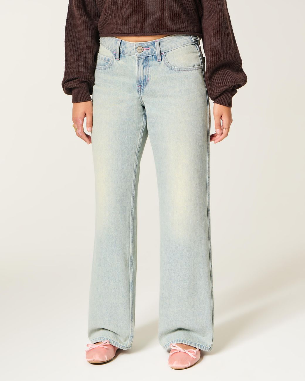 Hollister Blue Hollister Andi Adjustable Waist Low-rise Light Wash Baggy Jeans