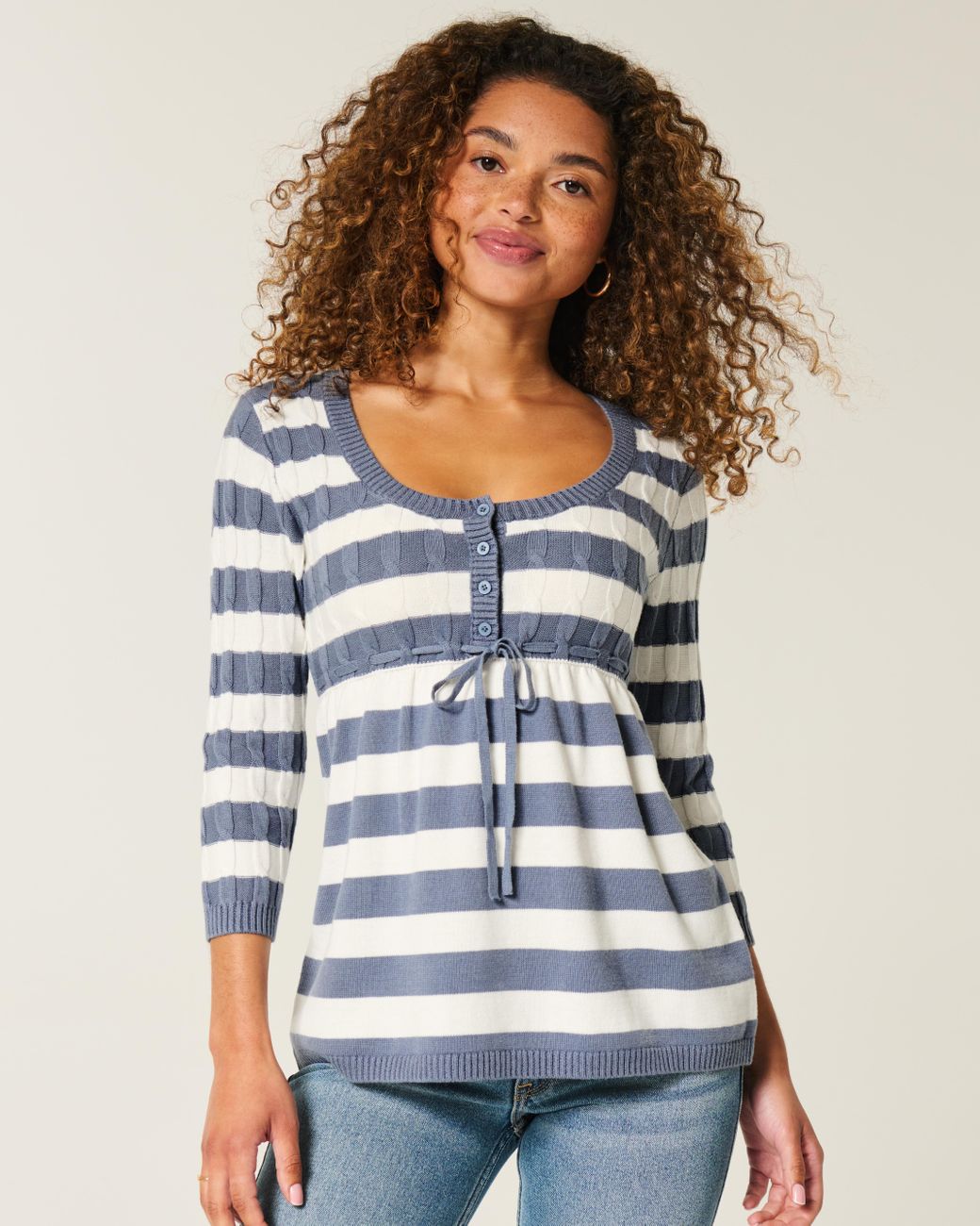 Hollister Blue Cable-knit Babydoll Sweater