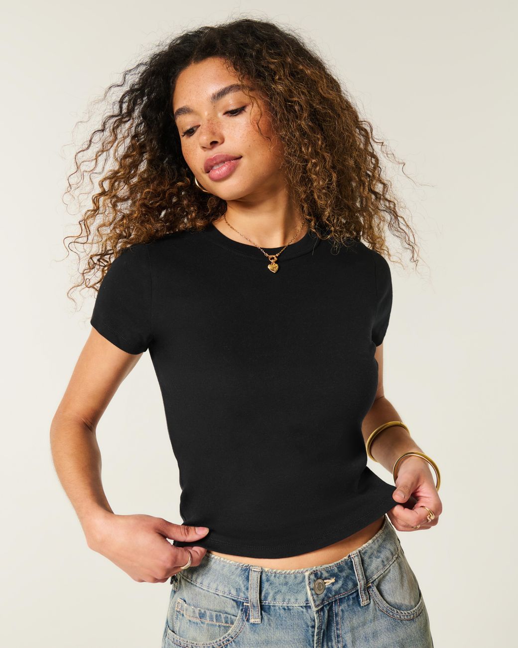 Hollister Black 100% Cotton Crew Baby Tee