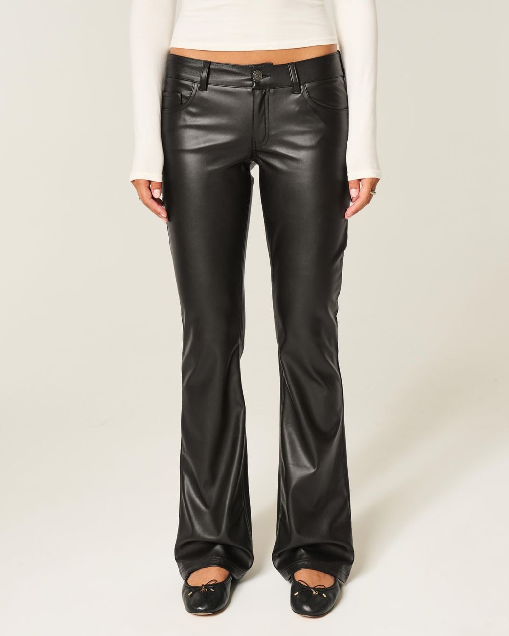 Hollister Gray Low-rise Faux Leather Bootcut Pants