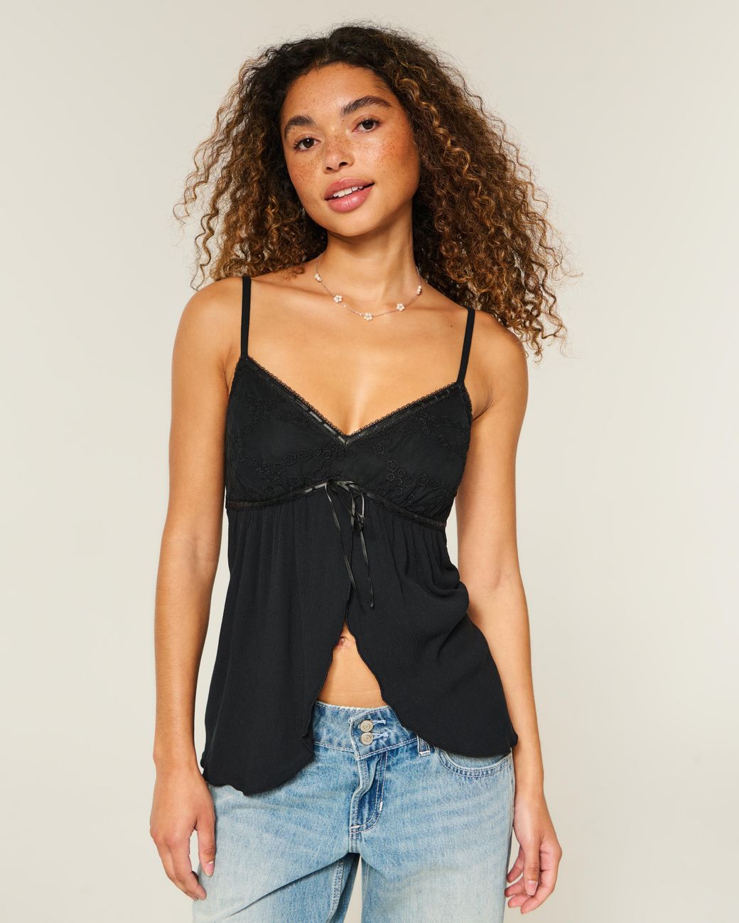 Hollister Black Easy Flyaway Babydoll Tank