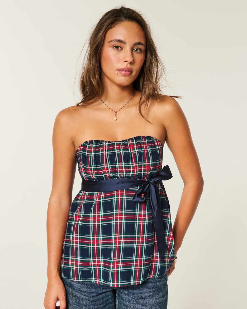 Hollister Blue Easy Strapless Babydoll Top