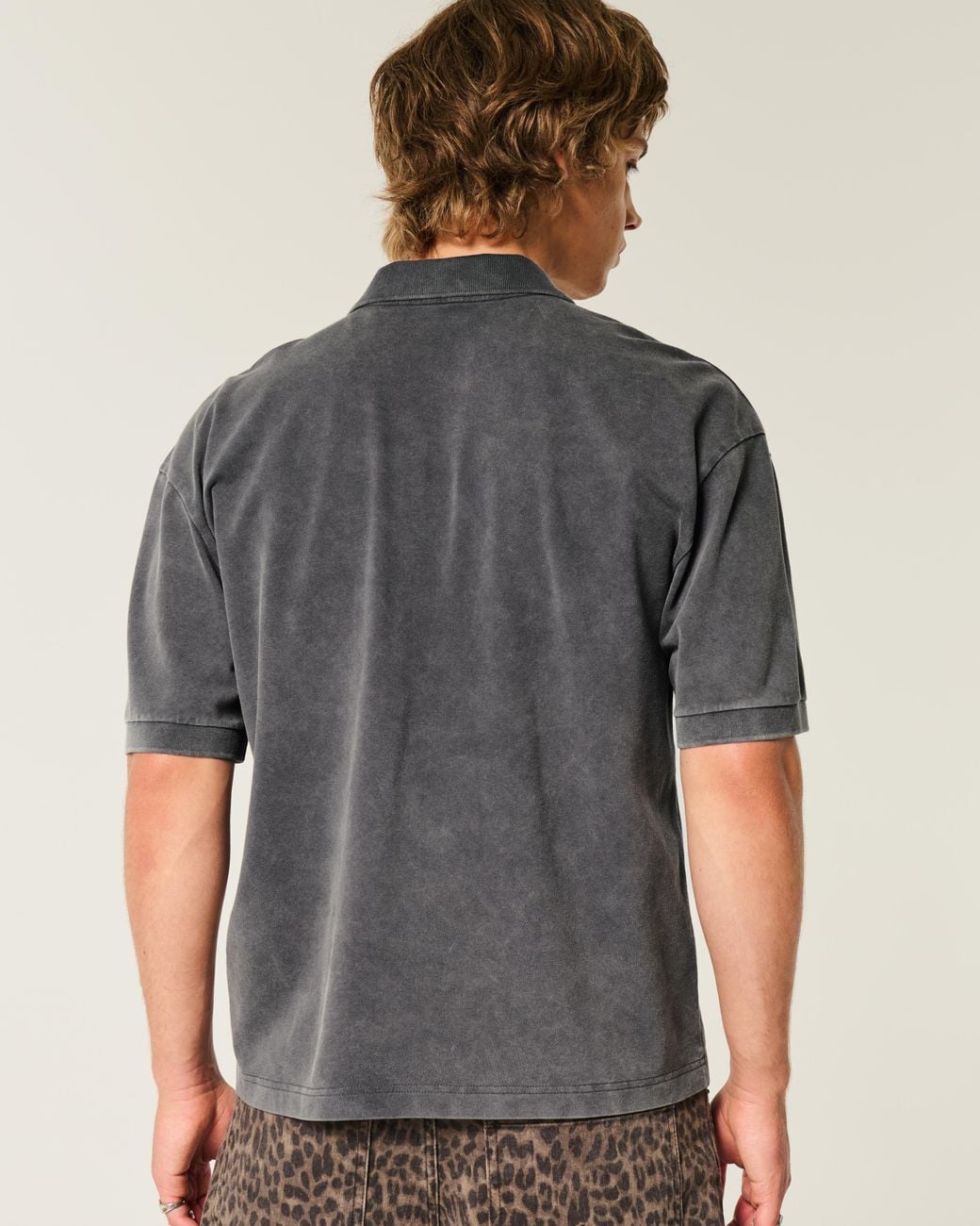 Hollister Gray Boxy Crop Washed Polo for men