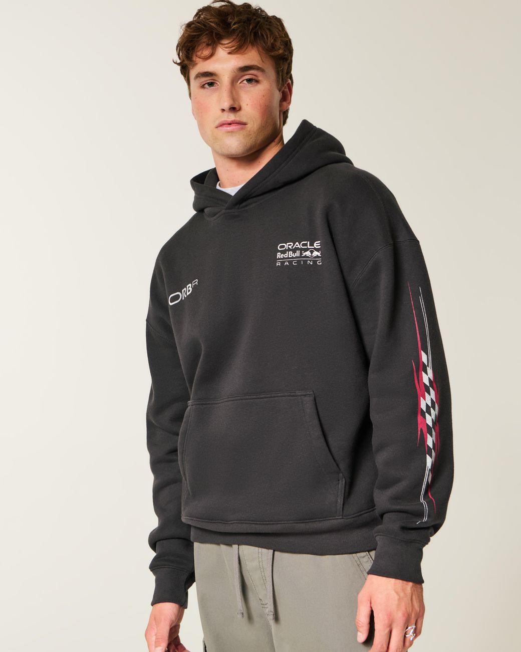 Hollister Black Boxy Oracle Red Bull Racing Graphic Hoodie for men