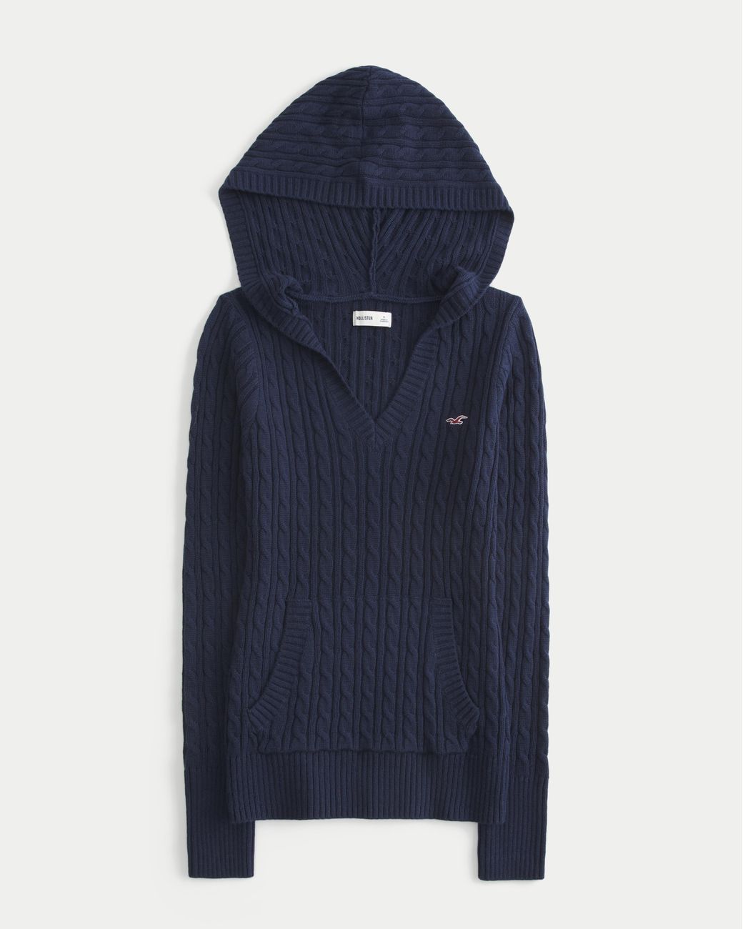 Hollister Blue Cable-knit V-neck Hoodie Sweater