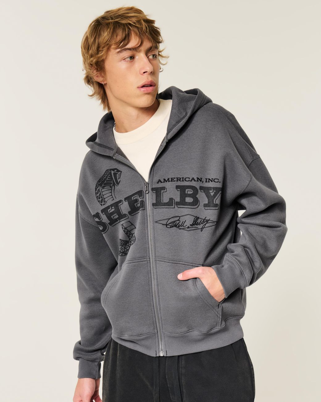 Hollister Gray Boxy Zip-up Shelby Graphic Hoodie for men
