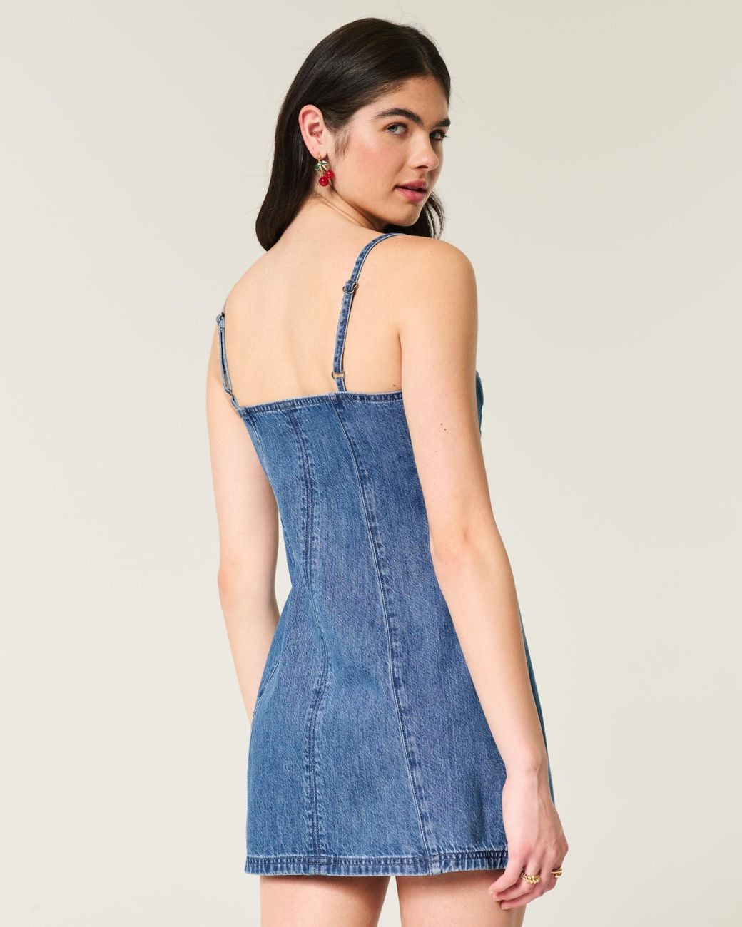 Hollister Blue Denim Cherry Graphic Mini Dress