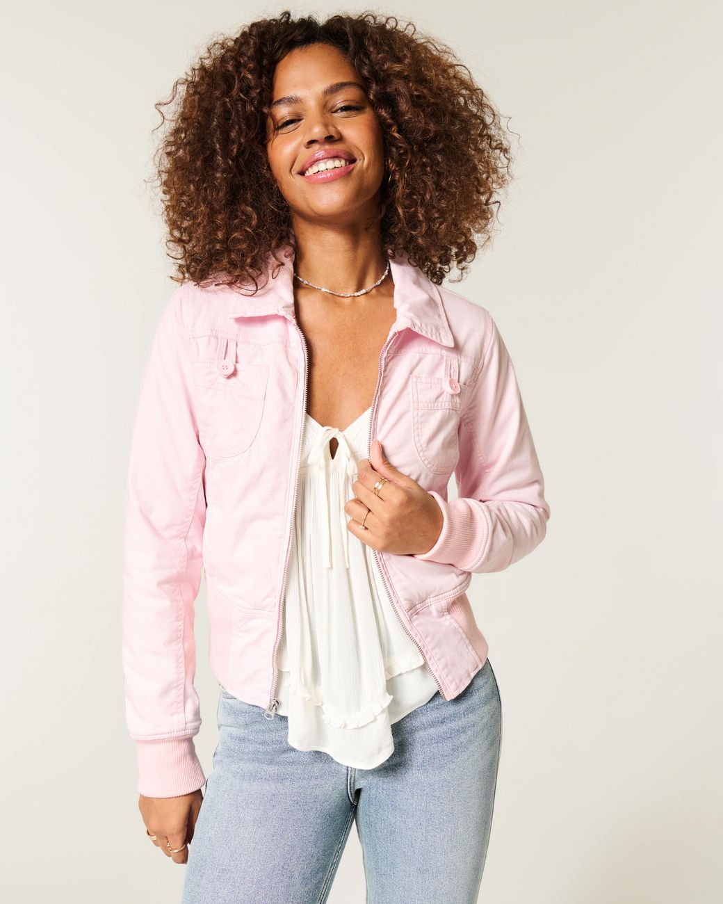Hollister Pink Twill Zip-up Jacket