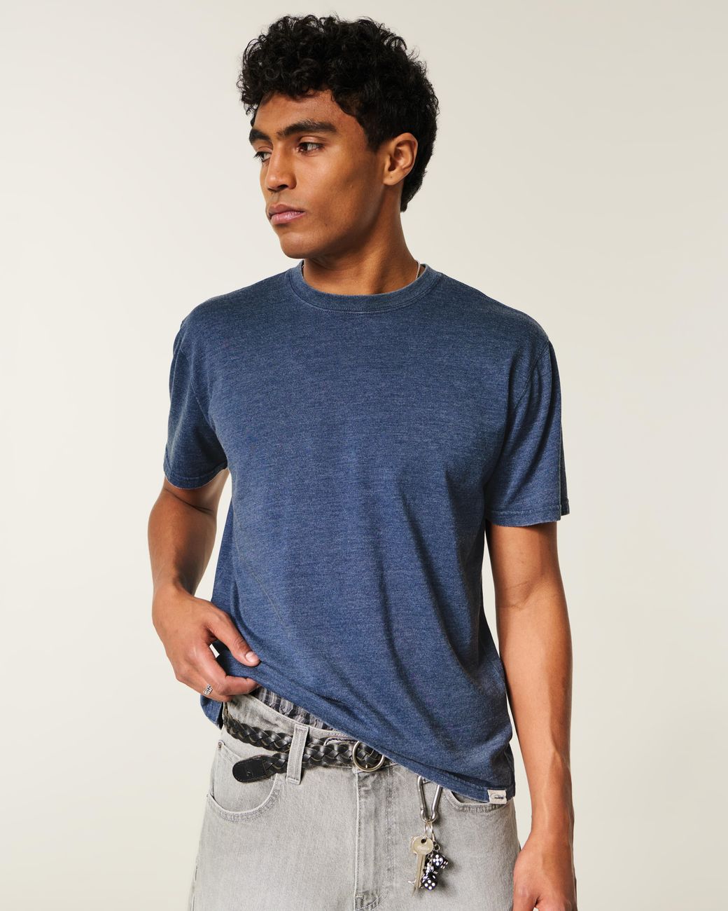 Hollister Blue Relaxed Washed Crew T-shirt for men