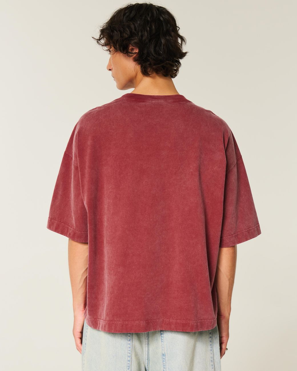 Hollister Red Heavyweight Baggy Crop Varsity Graphic Football Tee for men