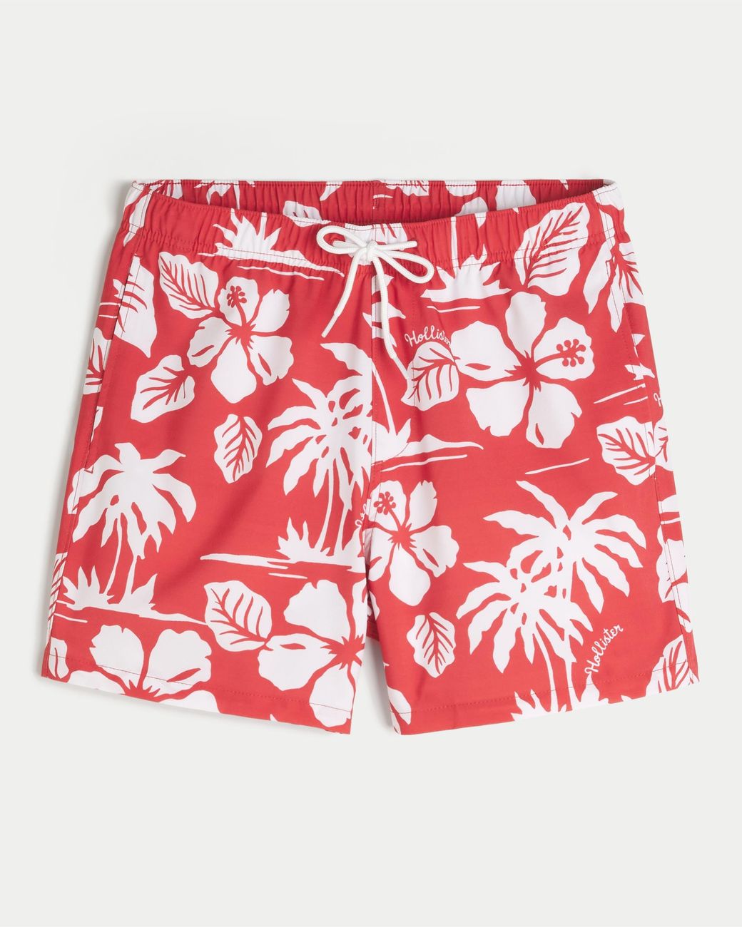 Hollister Red Mid-thigh Swim Trunks for men