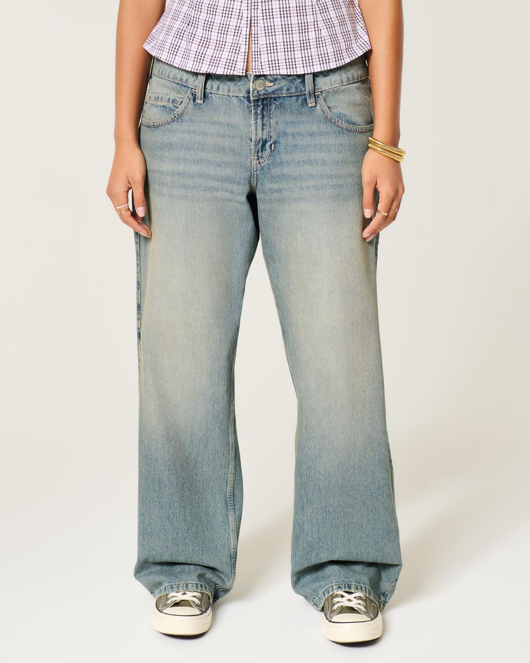 Hollister Blue Low-rise Medium Wash Baggy Jeans