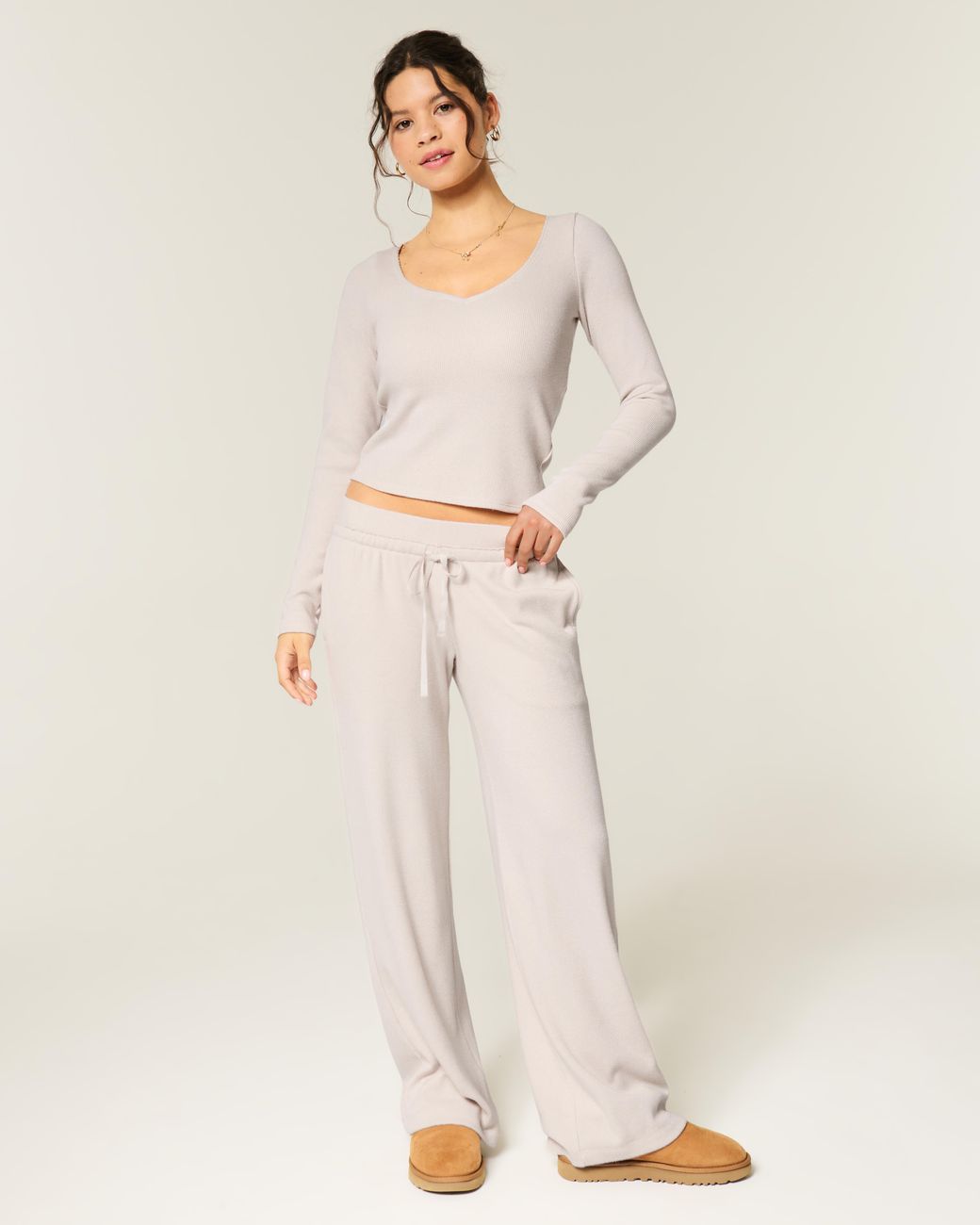 Hollister White Gilly Hicks Always Cozy Waffle Straight Pants