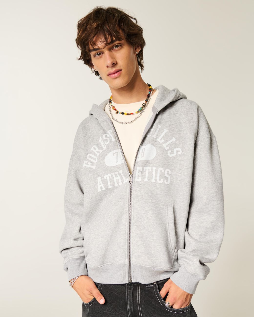Hollister Boxy Zip-up Forest Hills Athletics Graphic Hoodie in