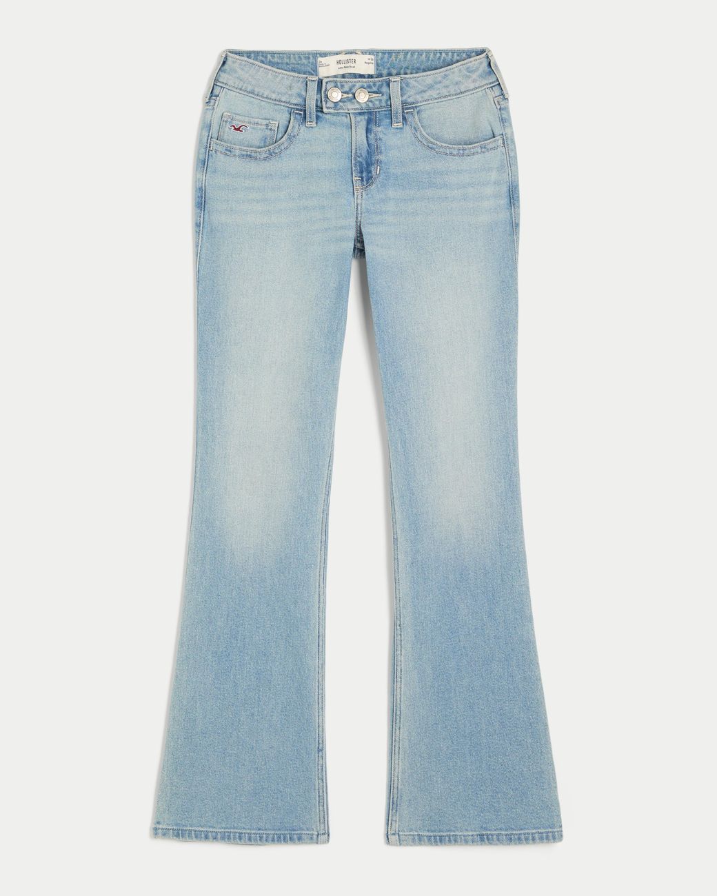 Hollister Blue Low-rise Light Wash Tab Waist Y2k Bootcut Jeans