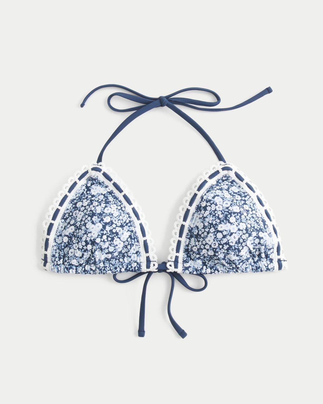 Hollister Blue Crochet-style Trim Halter Triangle Bikini Top