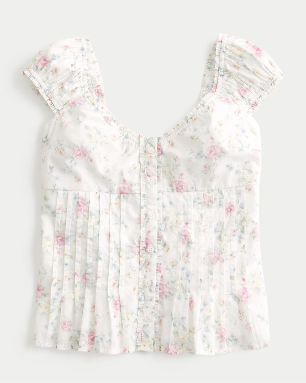 Hollister White V-neck Pintuck Top