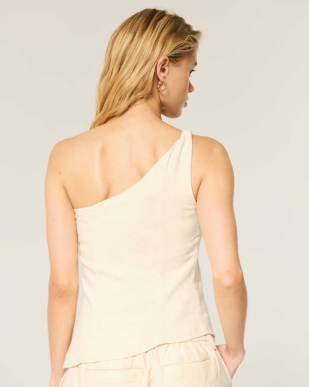 Hollister Natural Linen-blend One-shoulder Top