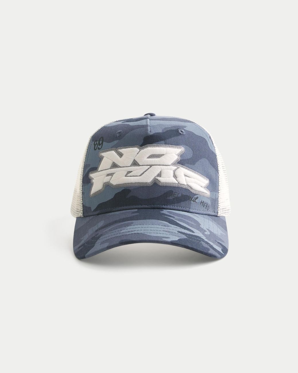 Hollister Blue No Fear Graphic Trucker Hat for men