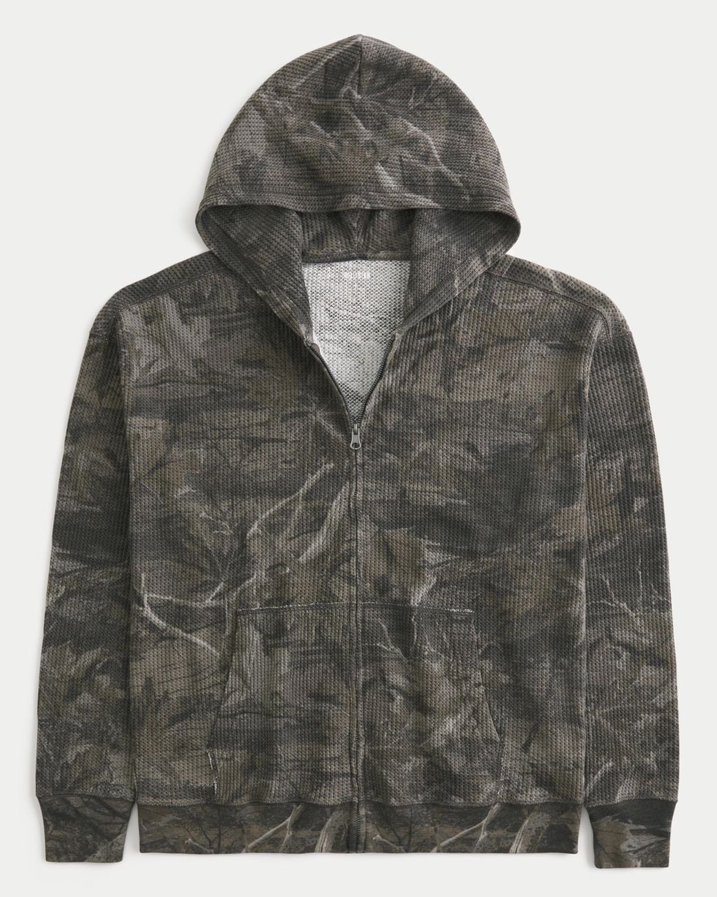 Hollister Gray Boxy Thermal Camo Zip-up Hoodie for men