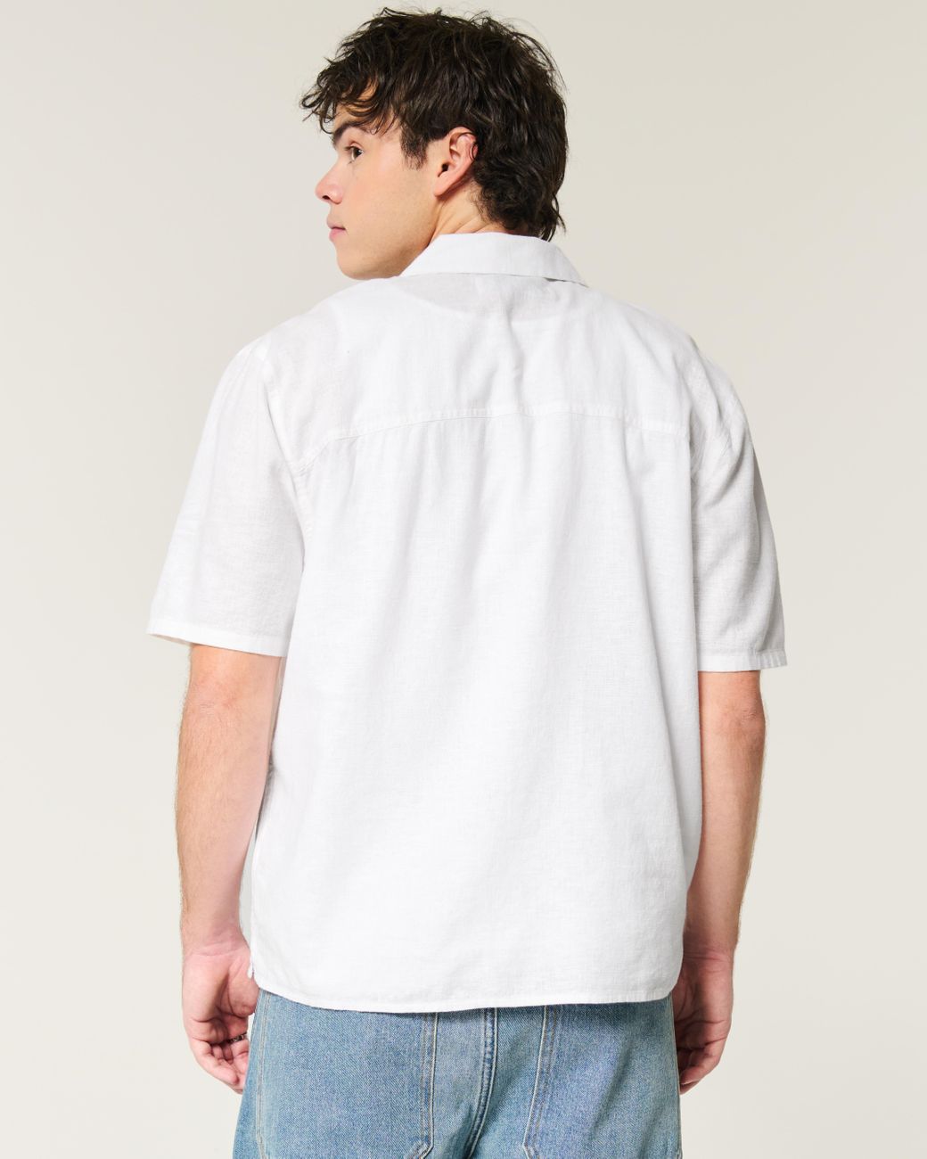 Hollister White Boxy Short-sleeve Linen-blend Shirt for men