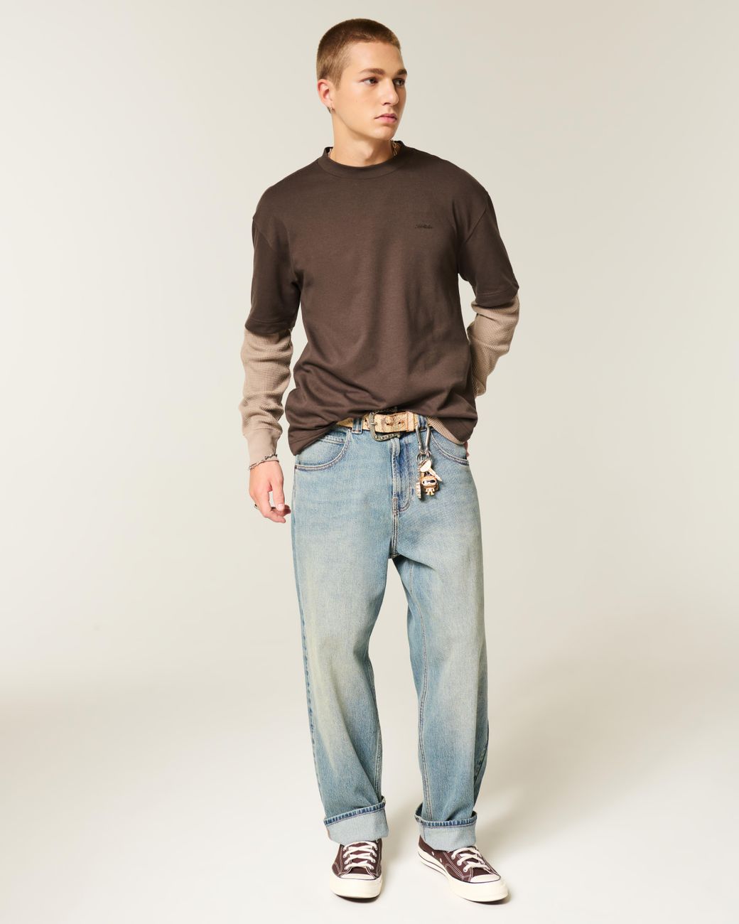 Hollister Brown Boxy Logo Cooling Tee for men