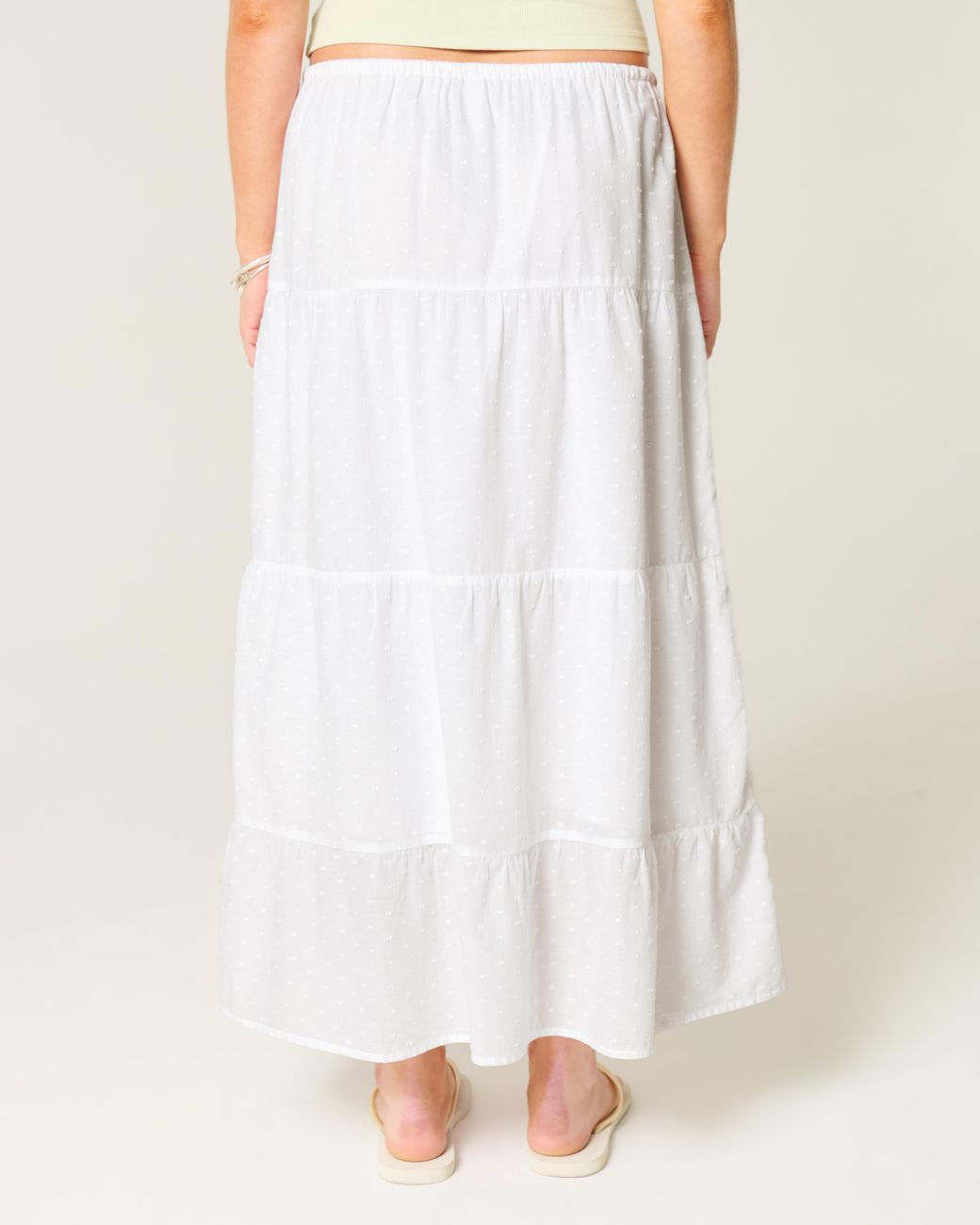 Hollister White Clip Dot Tiered Maxi Skirt