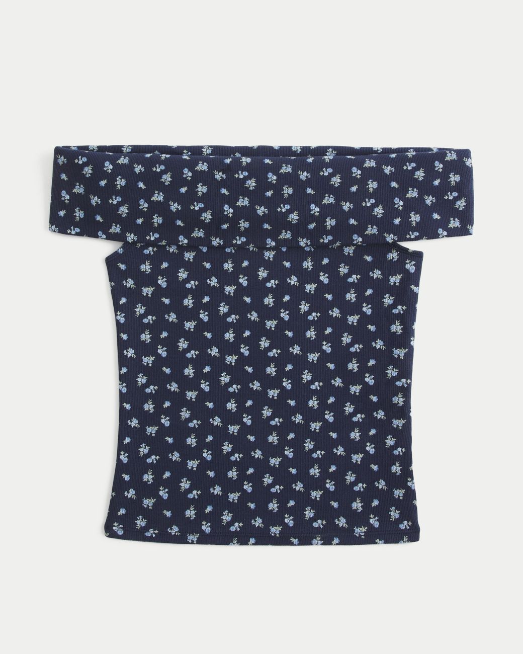 Hollister Blue Ribbed Off-the-shoulder Foldover Top