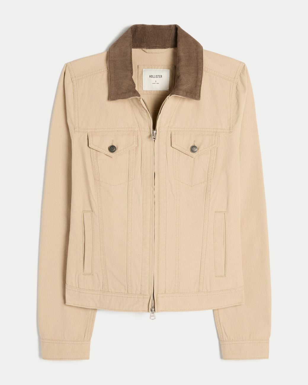 Hollister Twill Zip-up Jacket in Natural | Lyst UK