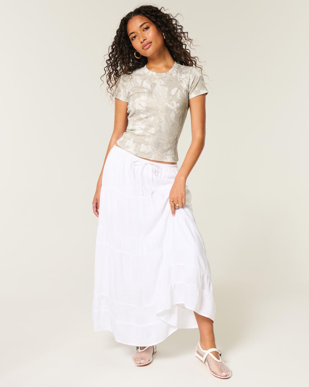 Hollister White Crew Camo Baby Tee