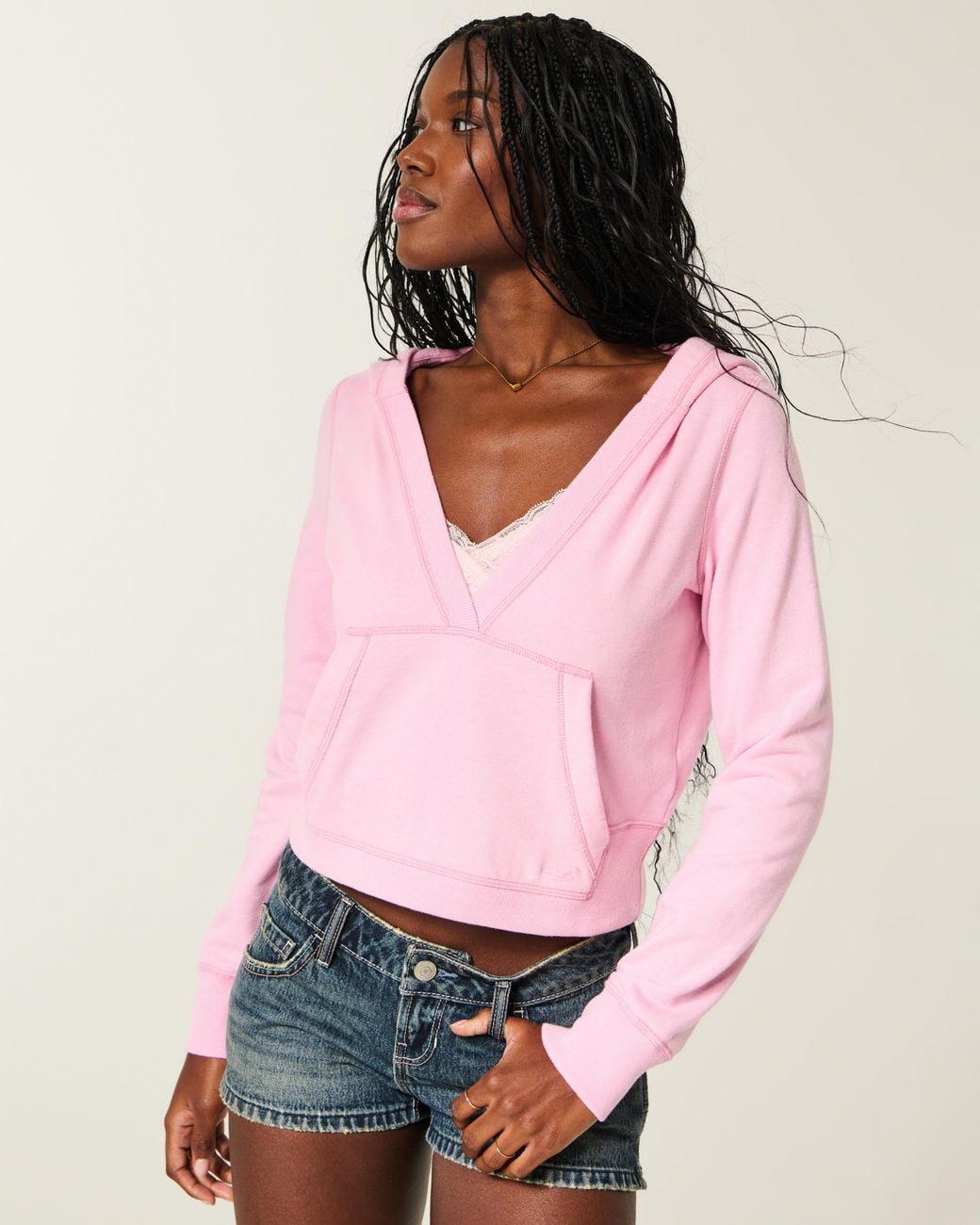 Hollister Pink Easy V-neck Hoodie