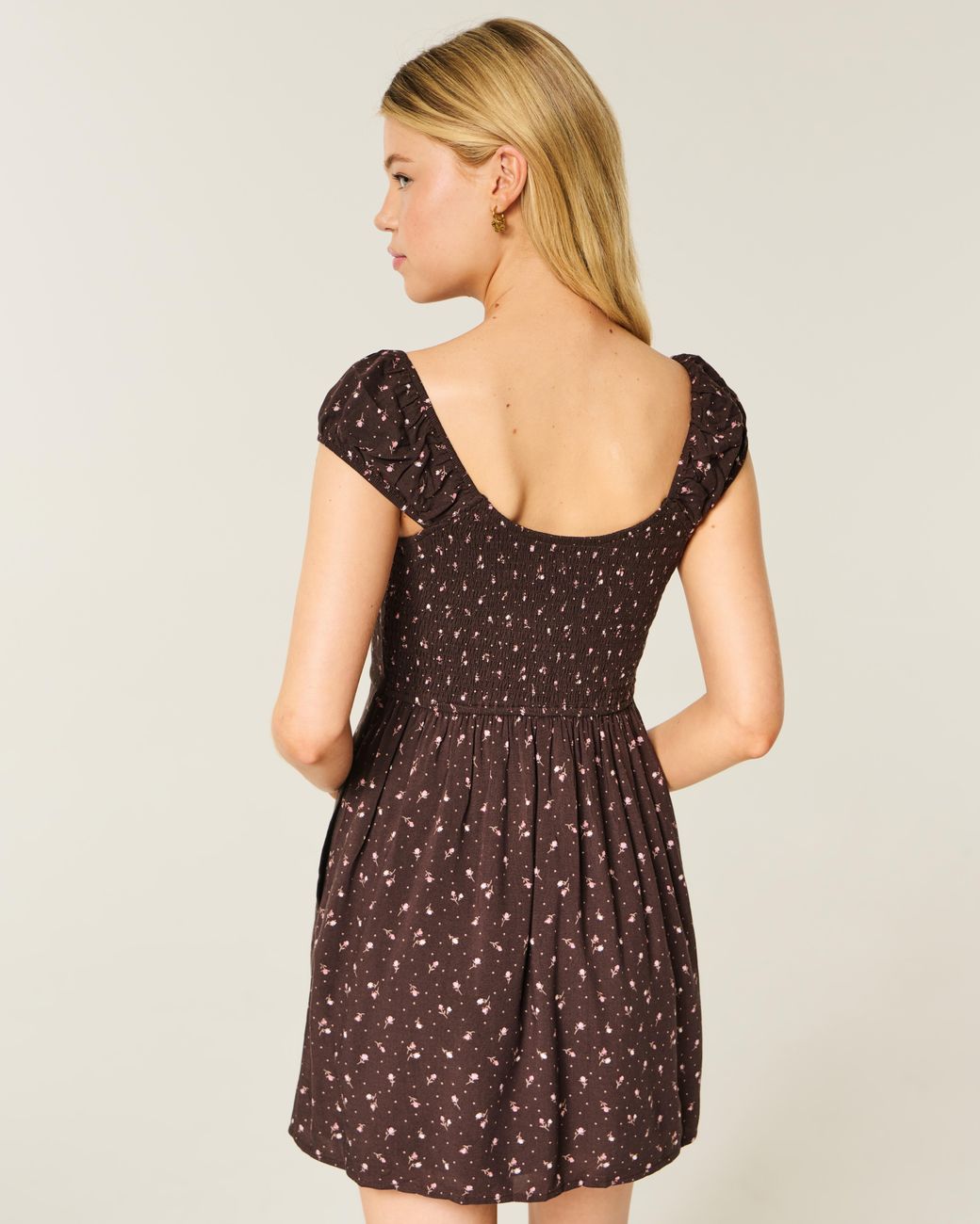 Hollister Brown Short-sleeve Button Front Mini Dress