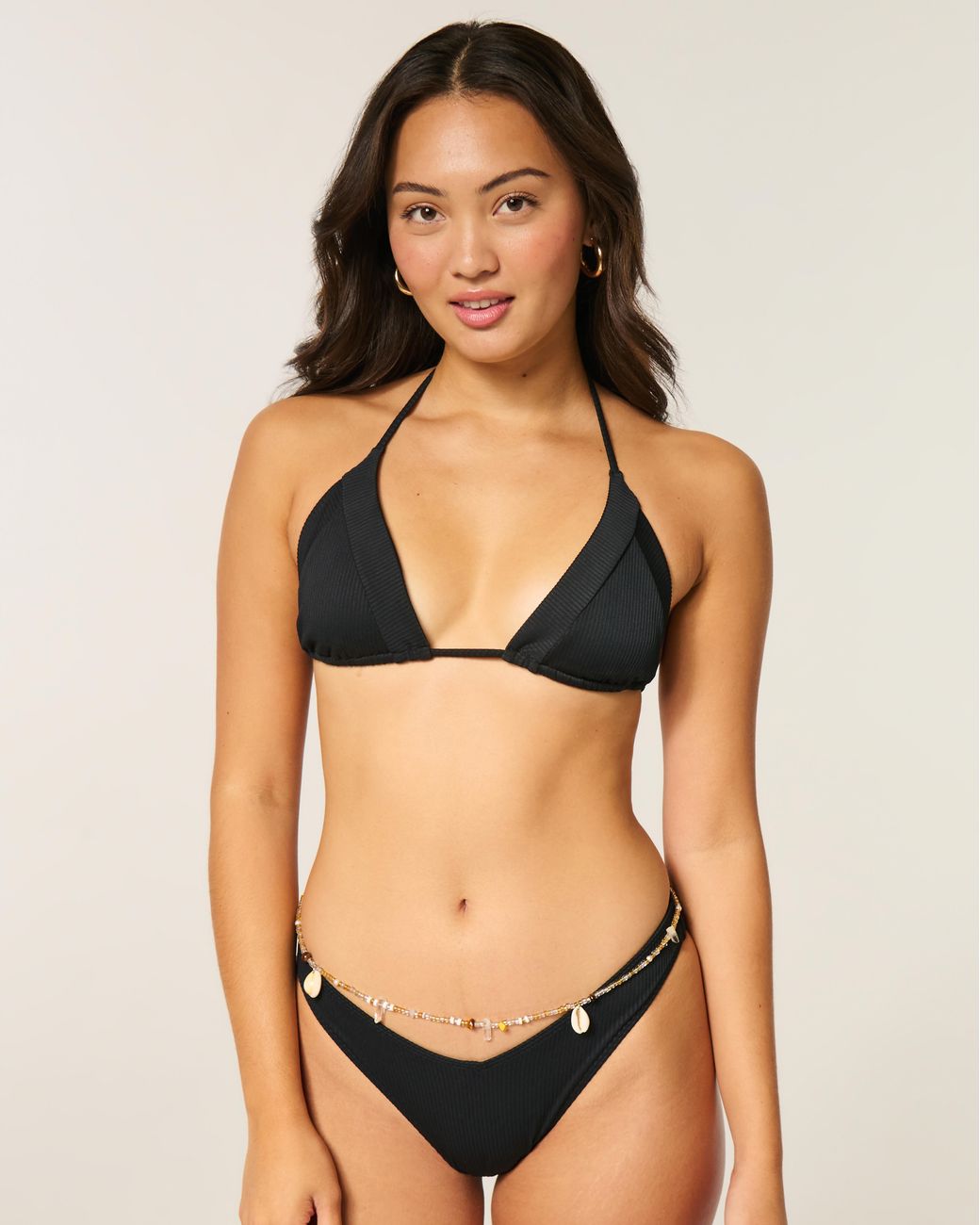 Hollister Black Ribbed Triangle Bikini Top
