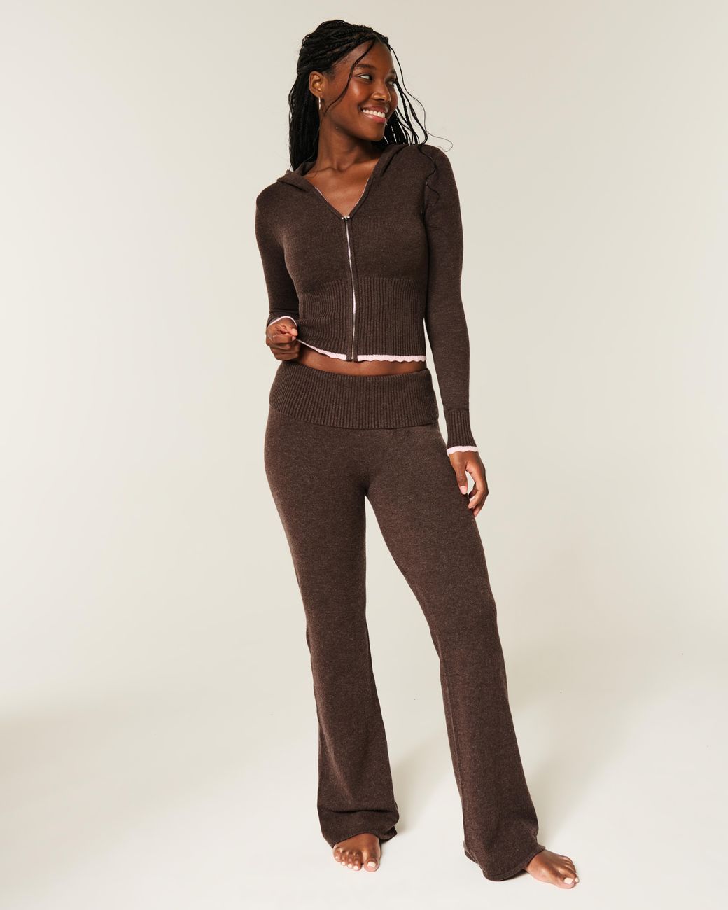 Hollister Brown Gilly Hicks Sweater-knit Foldover Bootcut Pants