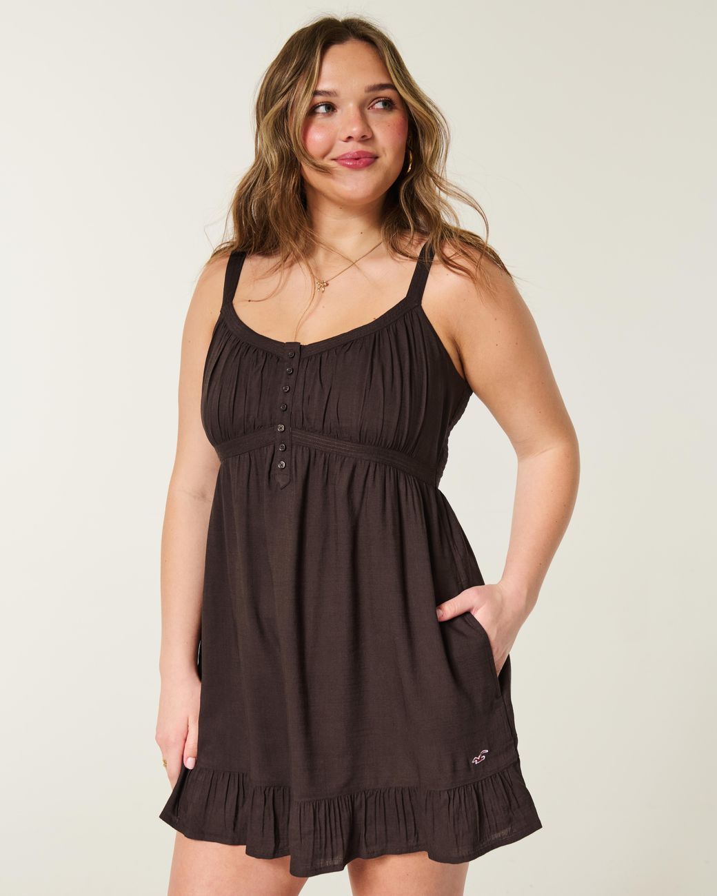 Hollister Brown Button Front Mini Dress