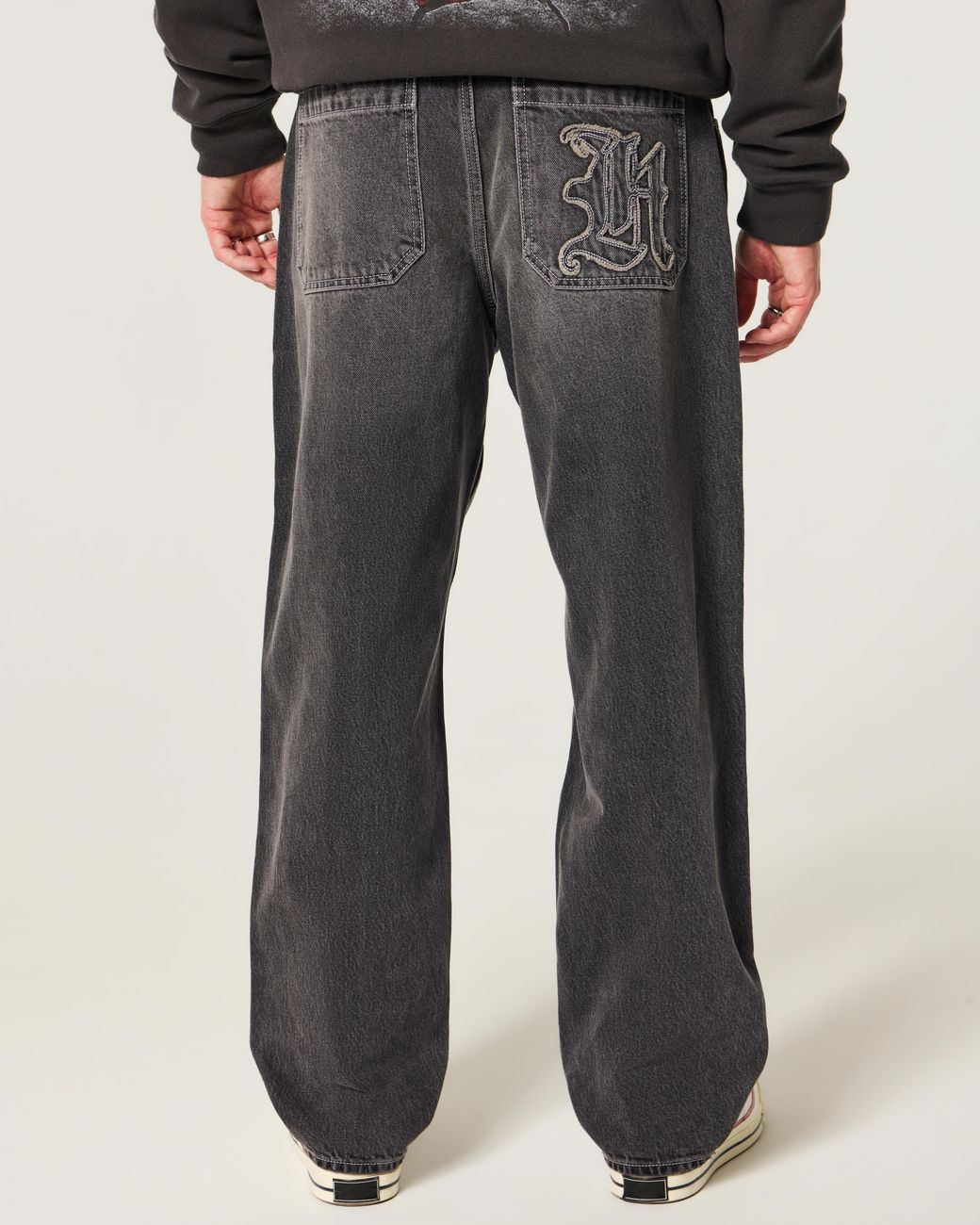 Hollister Gray Washed Black H Applique Skater Baggy Jeans for men