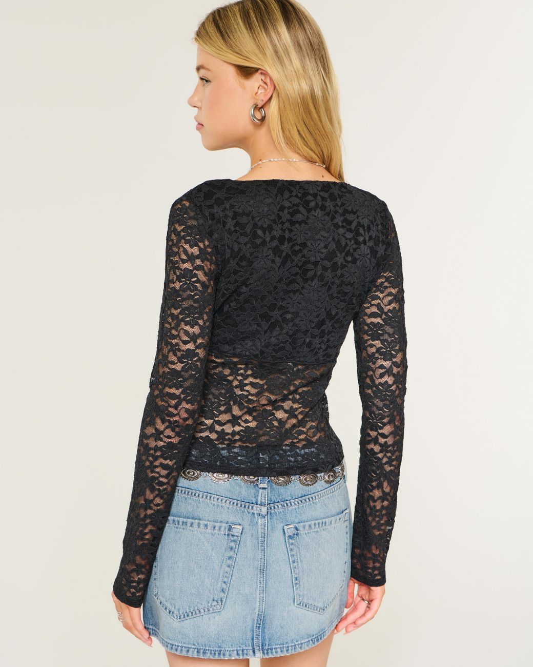 Hollister Black Lace Long-sleeve Wrap-front Top